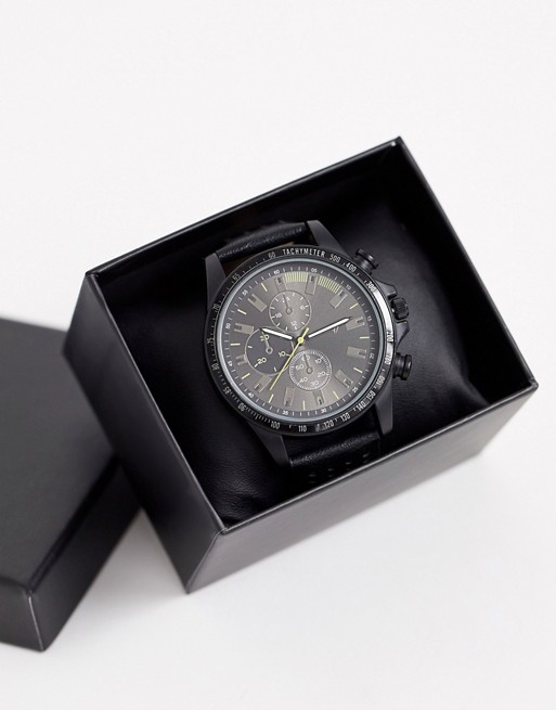 Spirit design mens chronograph watch with yellow highlights