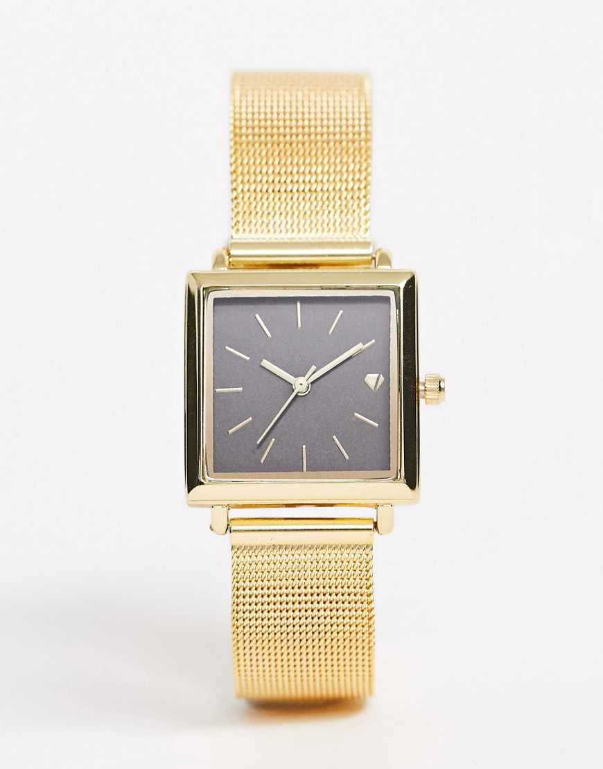 Spirit - Sort og guldfarvet armbåndsur i firkantet design med netrem