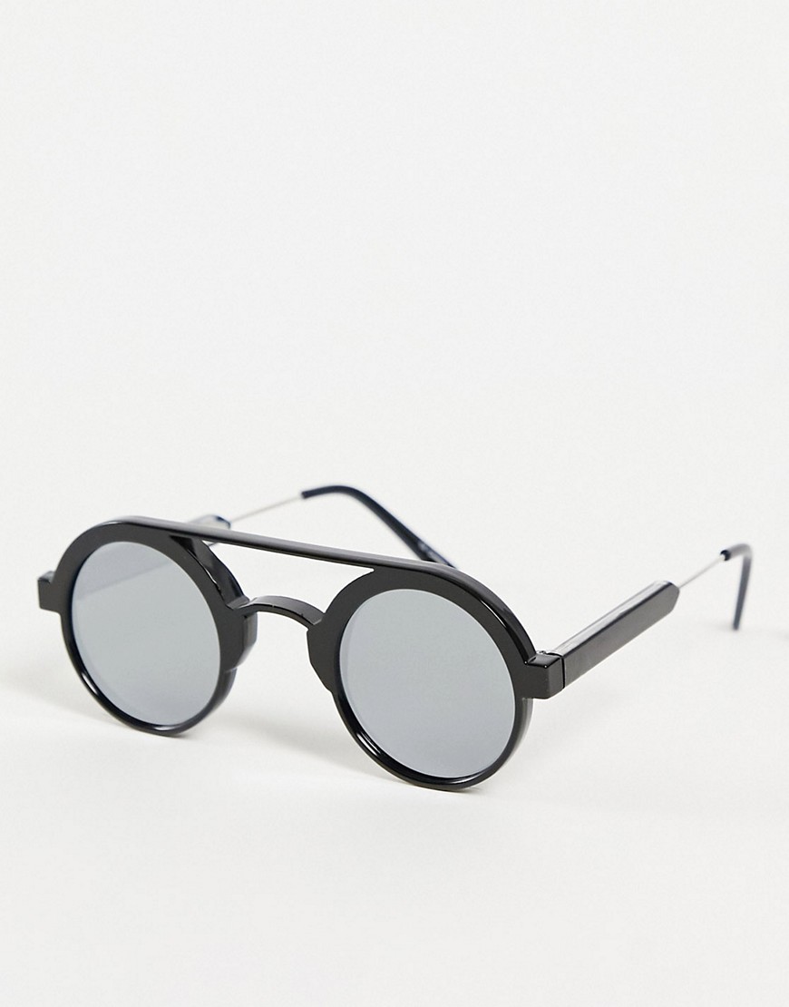 Spitfire - Ambient - Ronde uniseks zonnebril in zwart met spiegelglazen
