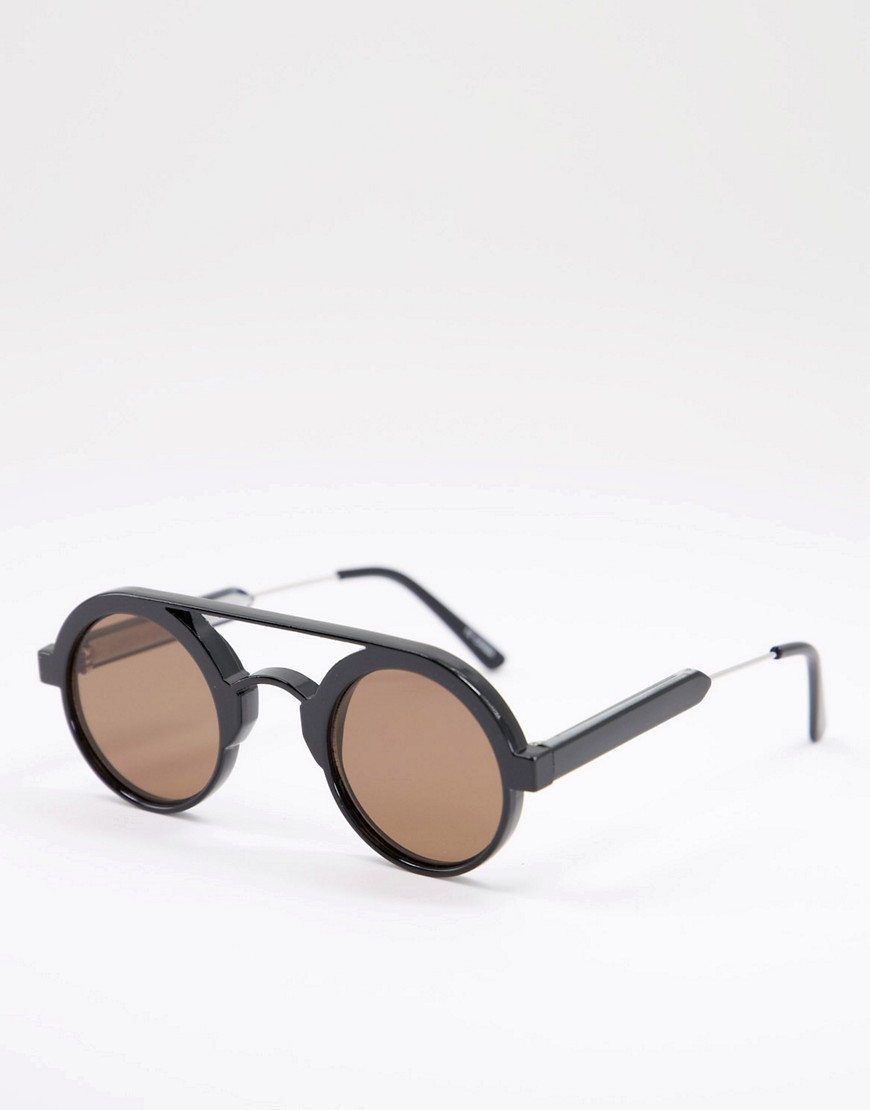 Spitfire - Ambient - Ronde uniseks zonnebril met bruine glazen in zwart