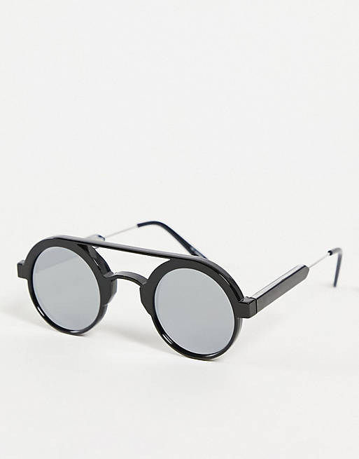 Spitfire Ambient unisex round sunglasses in black with mirror lens