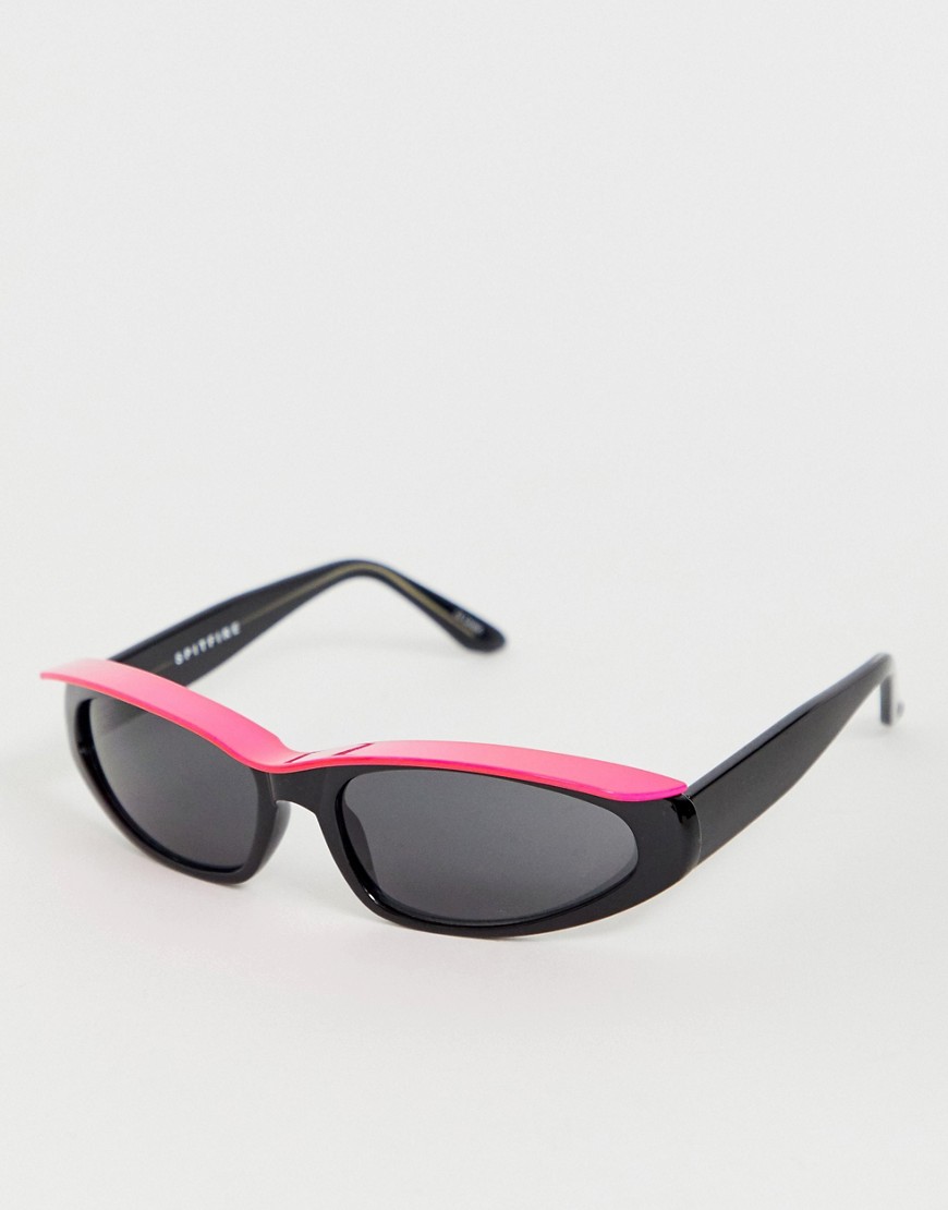 Spitfire cat eye sunglasses with pink visor in black