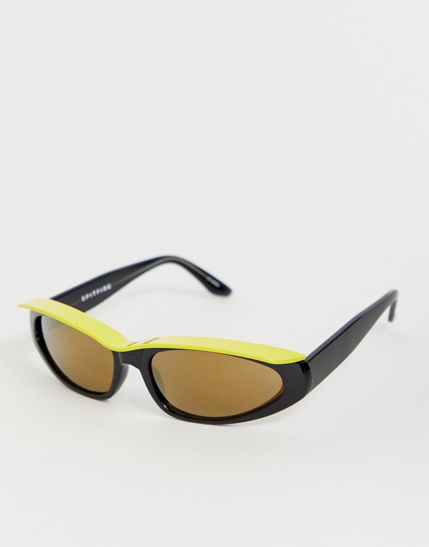 Spitfire - Cat eye-zonnebril met gele zonneklep in zwart