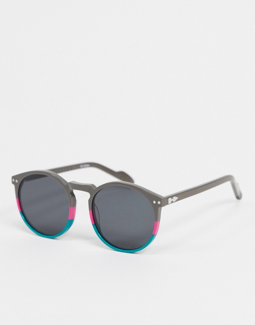 Spitfire Cut Eighteen womens round sunglasses in grey and blue with pink stripe-Multi