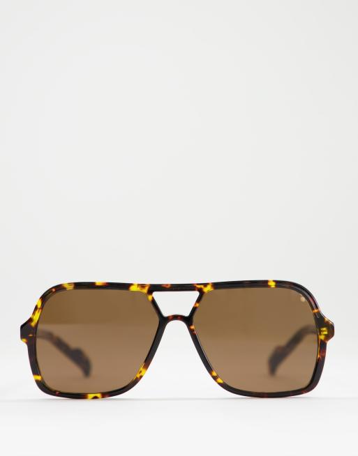 Spitfire – Cut Fifty – Eckige Oversize-Pilotensonnenbrille in dunkelbrauner Schildpattoptik, 2 von 4