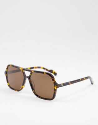 Spitfire Cut Fifty oversized square aviator sunglasses in dark brown tort