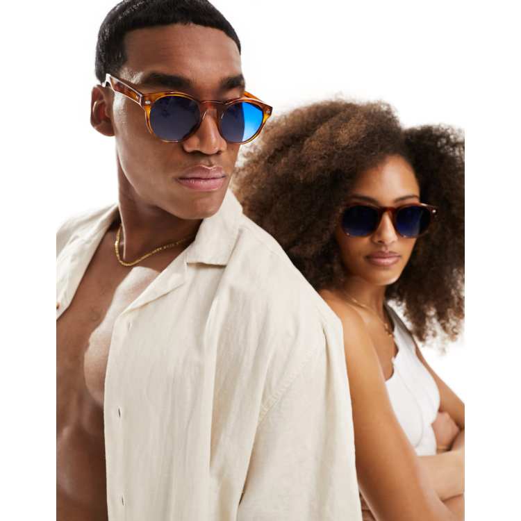 Spitfire cut ninety five round sunglasses in tort with blue lens ASOS