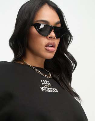 Spitfire Cut Seventy Four slim cateye sunglasses in black φωτογραφία