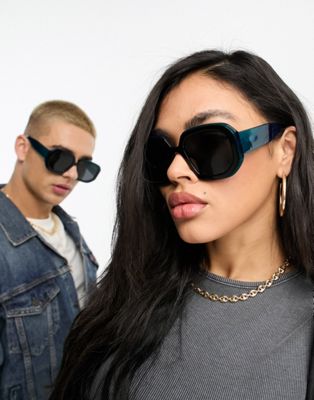Spitfire Cut Sixty Three oversized square sunglasses in black and turquoise