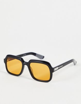Spitfire Cut Thirty Eight square sunglasses in black with orange lens