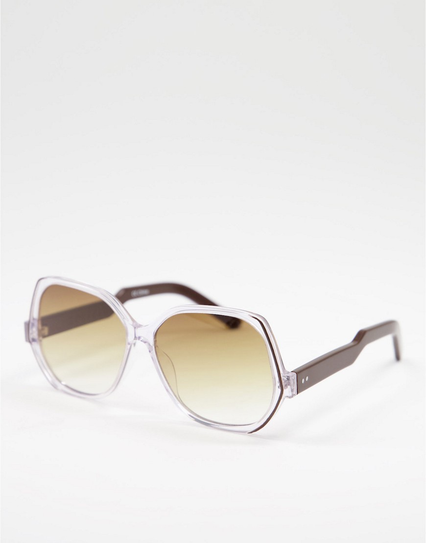 Spitfire - Cut Thirty Five - Oversized ronde zonnebril voor dames met bruine glazen in doorzichtig