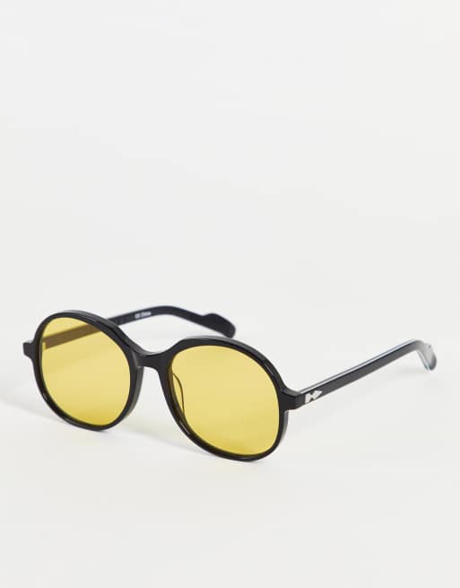 Spitfire - Cut Twenty Seven - Occhiali da sole oversize rotondi da donna neri con lenti color limone