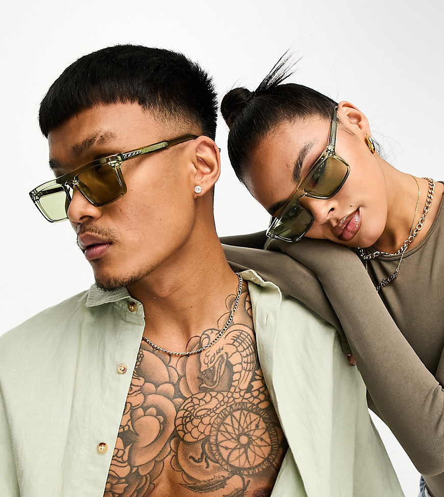 Deltoid rectangular sunglasses in green with tonal lens - exclusive to ASOS