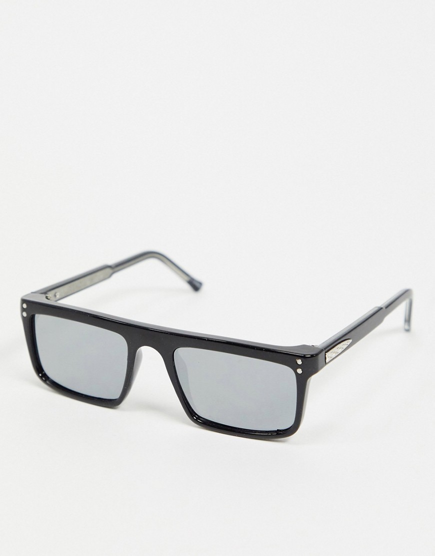 Spitfire Deltoid retro square sunglasses in black with mirrored lens