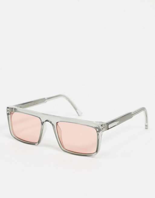 Spitfire Deltoid square sunglasses in grey with pink lens