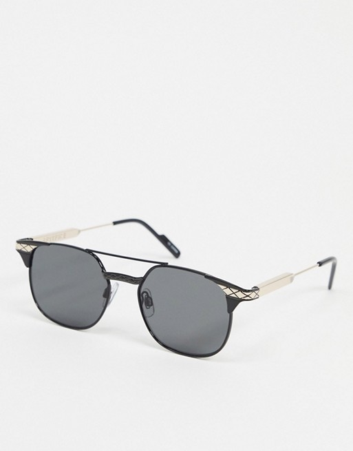 Spitfire Grit square sunglasses in black with gold trim