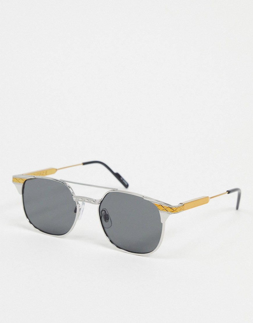 Spitfire - Grit - Vierkante zonnebril in zilverkleurig met goudkleurige rand