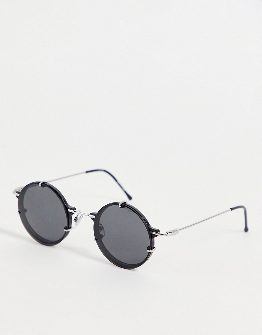 Spitfire - Ift - Ronde unisex zonnebril in zwart met spiegelende zwarte glazen
