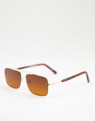 Spitfire Jordell 2 aviator sunglasses in gold with brown lens - ASOS Price Checker