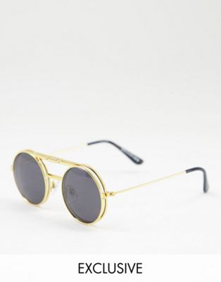 Spitfire lennon flip sunglasses with black lens in gold - exclusive to ASOS