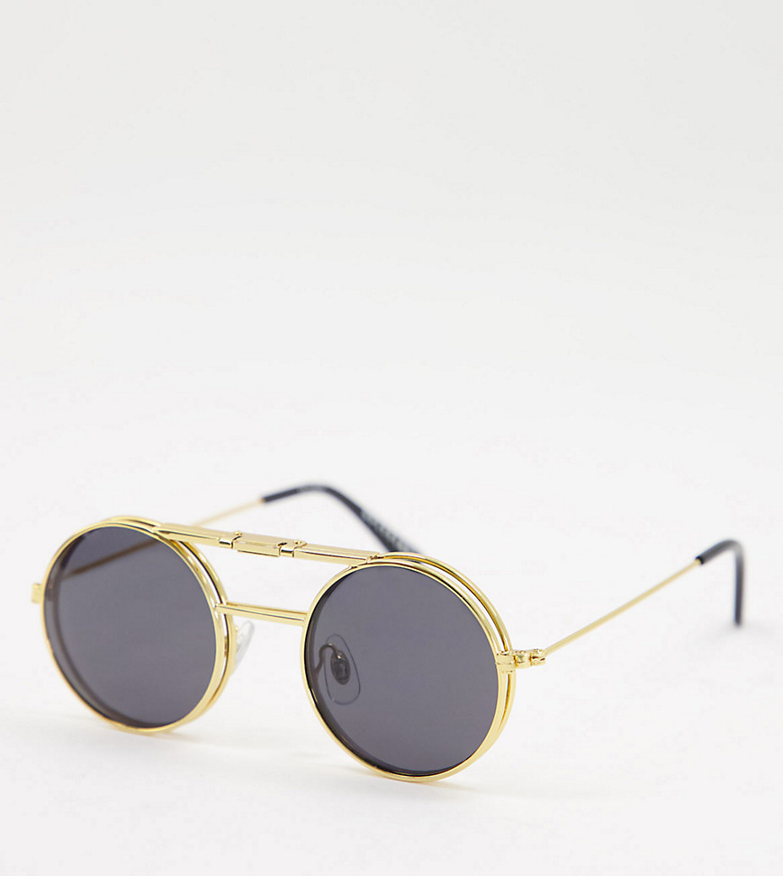 Spitfire - Lennon Flip - Uniseks zonnebril met zwarte glazen in goudkleur, exclusief bij ASOS