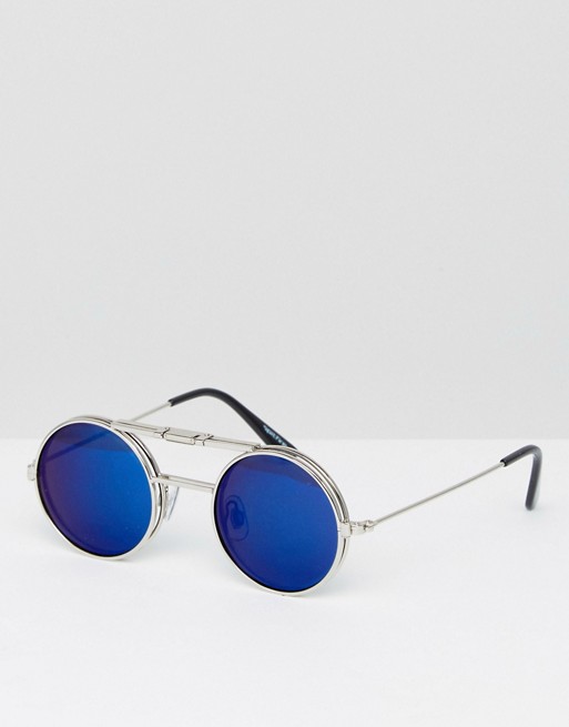 Spitfire lennon flip up round sunglasses with blue mirror lens
