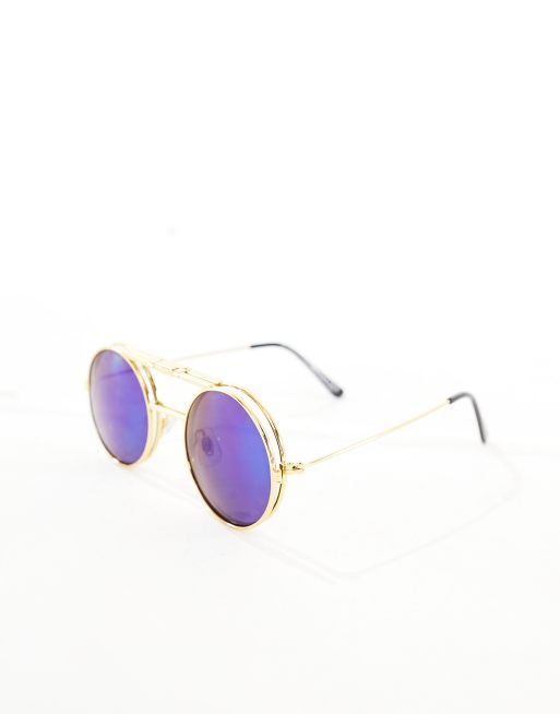 Spitfire lennon flip up sunglasses in gold with blue mirror lens, 3 of 4