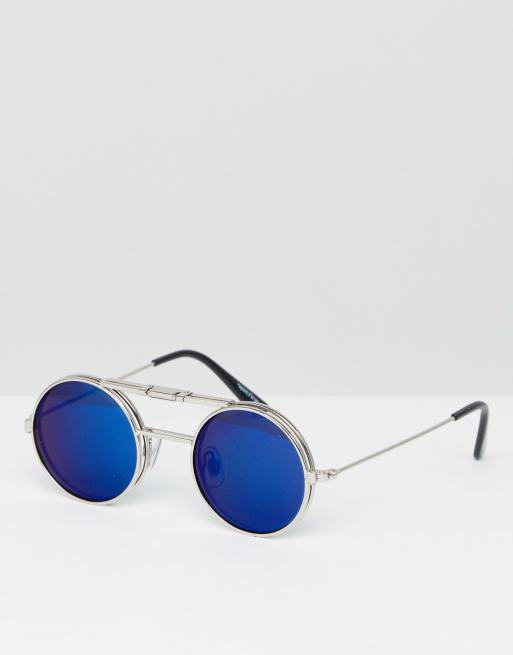 Spitfire Lennon Lunettes de soleil rondes à monture relevable et verres bleus effet miroir Spitfire Lennon Lunettes de soleil rondes à monture relevable et verres bleus effet miroir