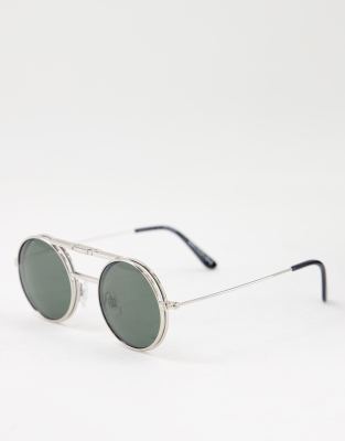 Occhiali Da Sole Stile John Lennon Rotondi, Montatura Metallica Argento Con Cerniera A Molla E Protezione UV100