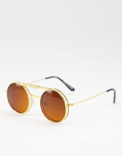 Spitfire - Lennon - Occhiali da sole rotondi ribaltabili color oro con lenti marroni