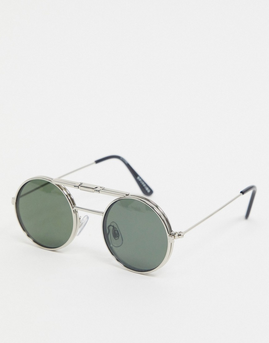 Spitfire - Lennon - Ronde flip-up bril in zilver met groene glazen