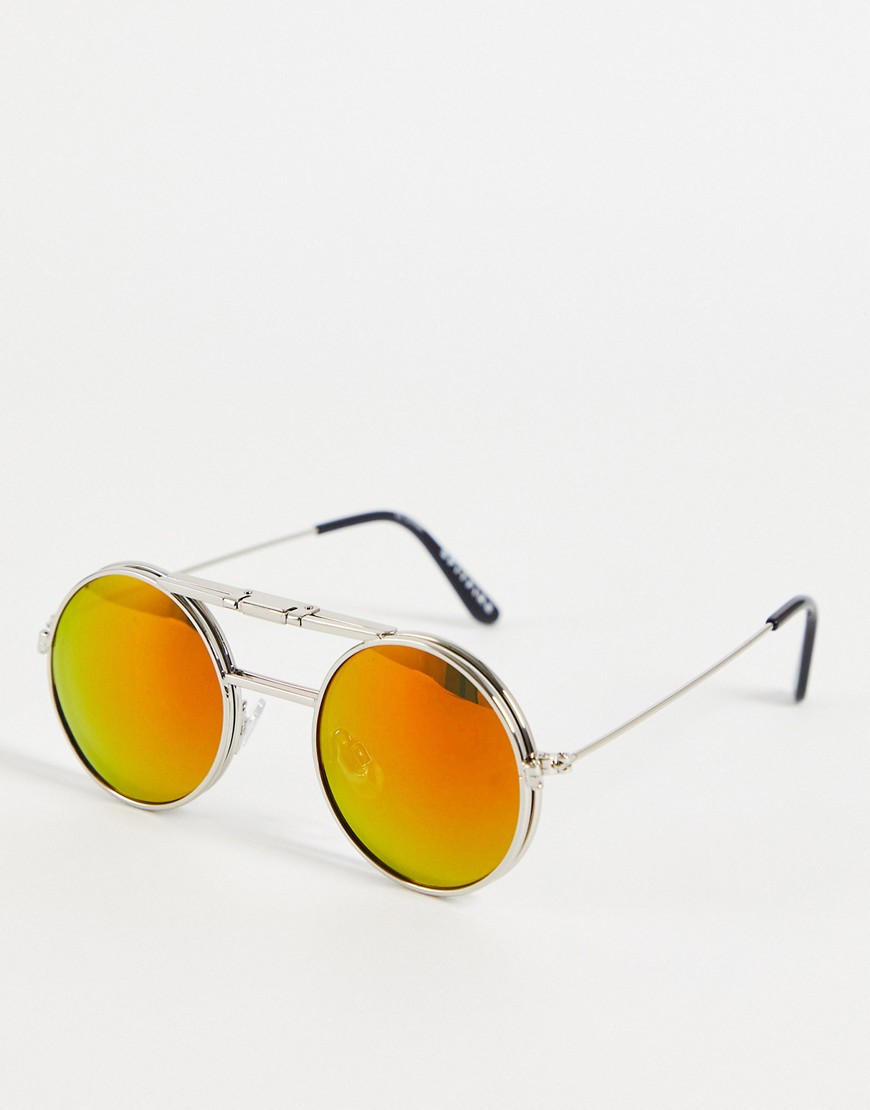 Spitfire - Lennon - Ronde flip-up bril in zilver met spiegelglazen