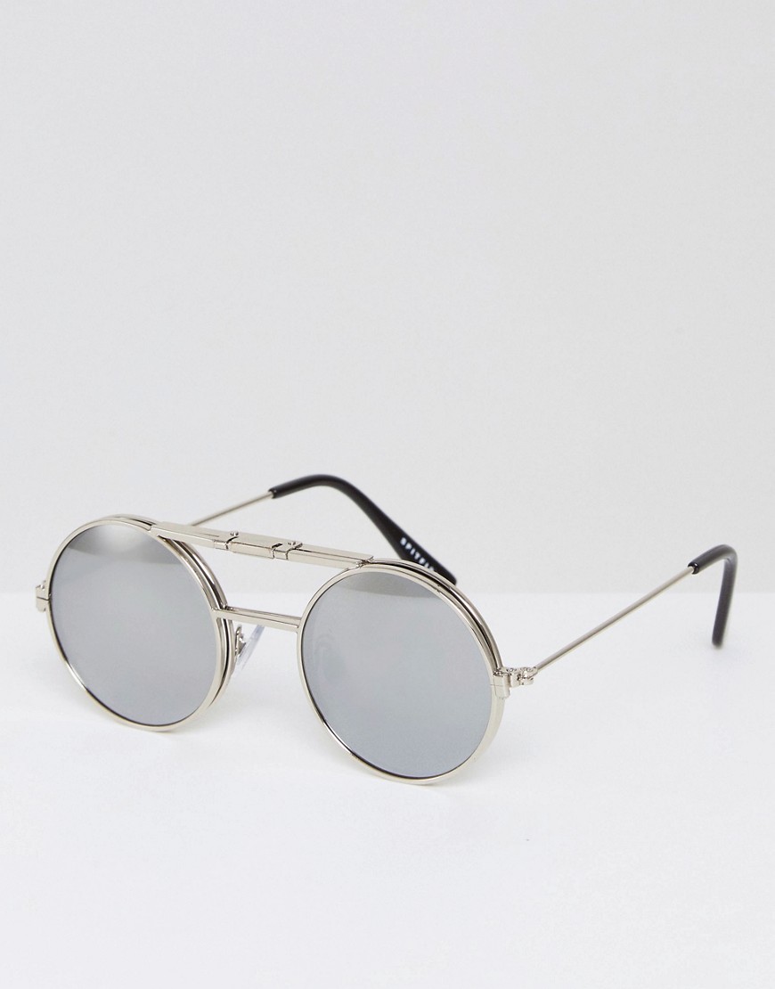 Spitfire - Lennon - Ronde zonnebril in zilver met spiegelende glazen