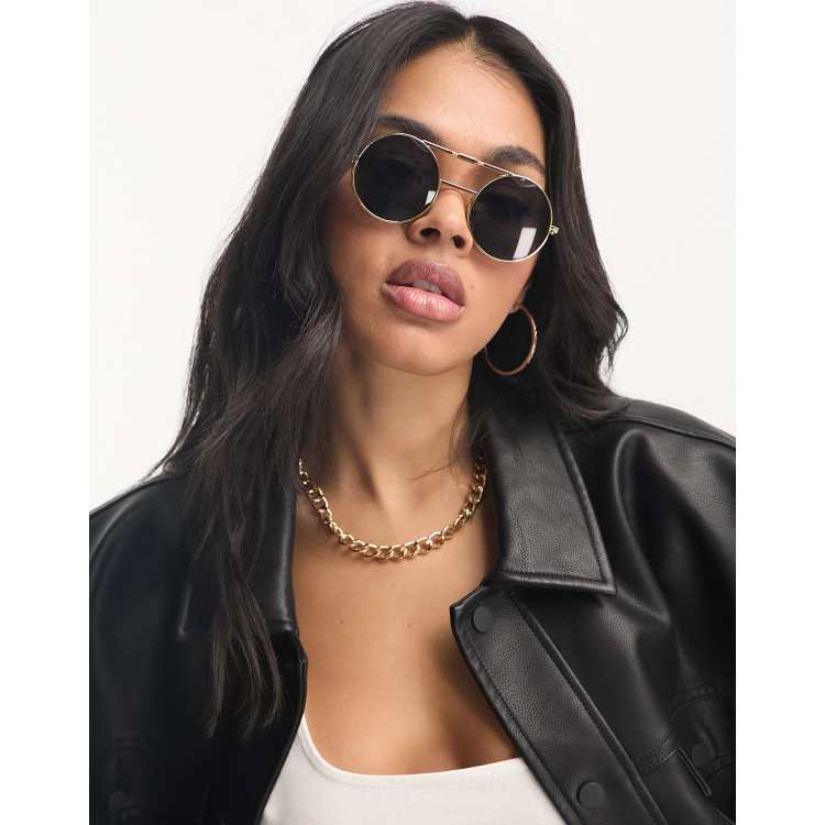 Round flip deals sunglasses