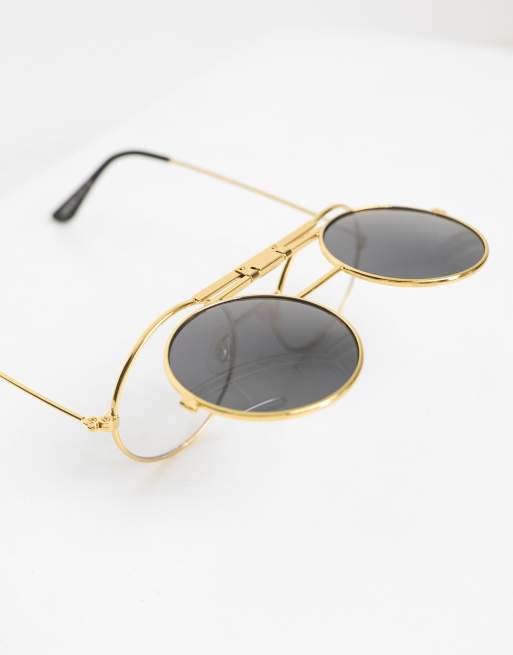 Round flip up sunglasses gold new arrivals