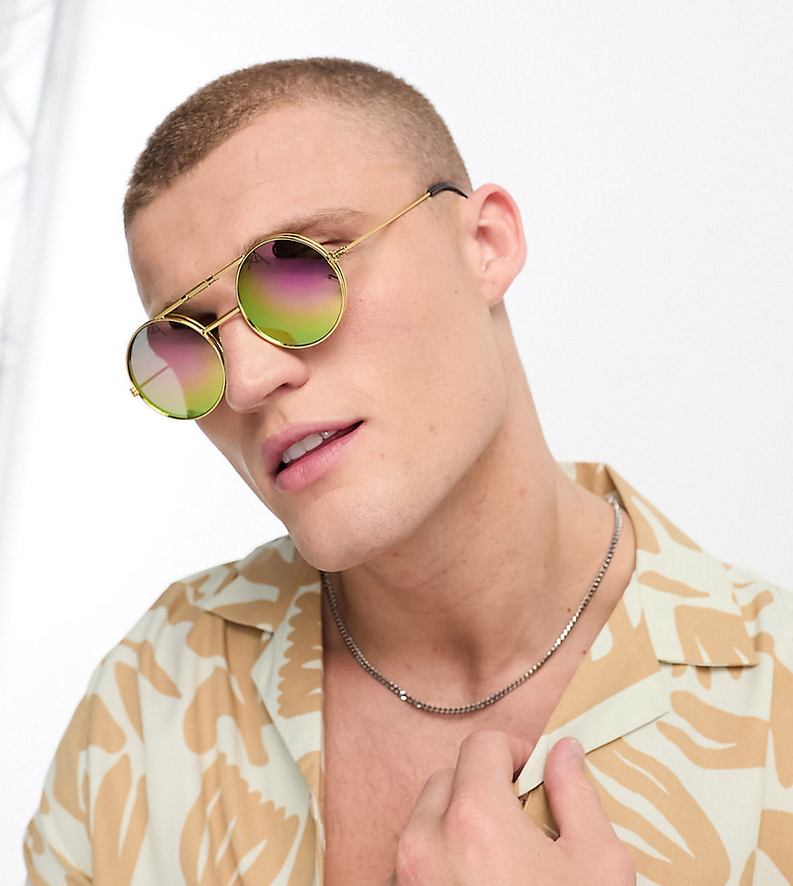 Spitfire Lennon round flip sunglasses in lilac and gold - exclusive to ASOS-Purple