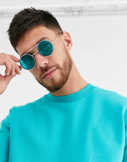 Spitfire Lennon round flip up glasses in turquoise