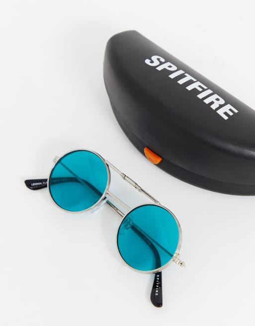 Spitfire Lennon round flip up glasses in turquoise, 4 of 4