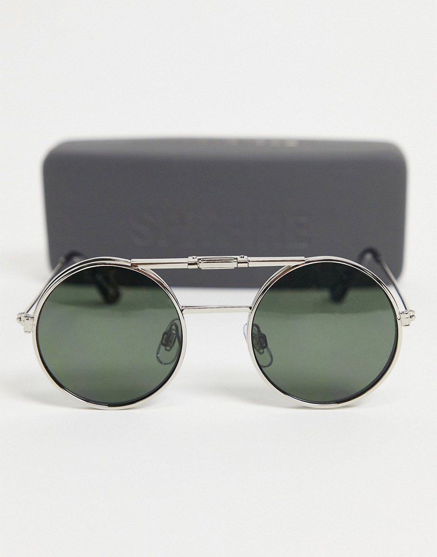 Spitfire - Lennon - Uniseks ronde bril in zilver met groene klapglazen