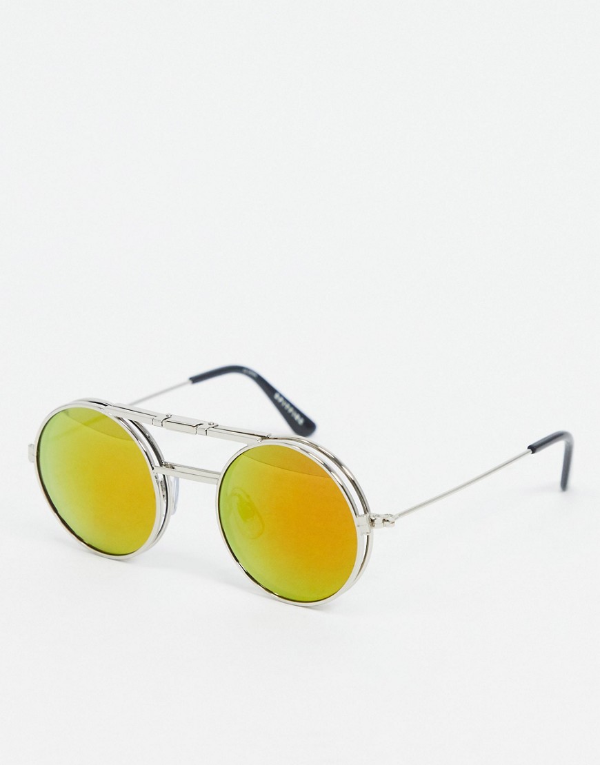 Spitfire - Lennon - Zilverkleurige flip-up zonnebril met rode glazen