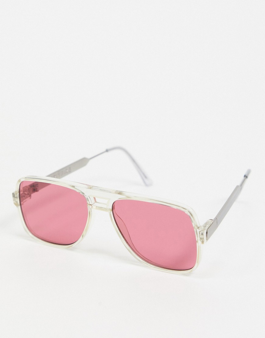 Spitfire Orbital retro sunglasses in clear with pink lens