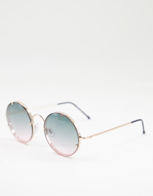 Spitfire - Penelope - Occhiali da sole rotondi oversize color oro con lenti blu e rosa sfumate