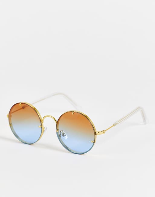 Spitfire – Penelope – Okrągłe okulary przeciwsłoneczne oversize ze złotymi oprawkami i niebiesko-pomarańczowymi szkłami – tylko w ASOS