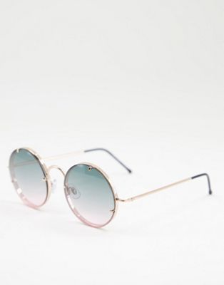 Spitfire Penelope oversized round sunglasses in gold with blue and pink fade lens