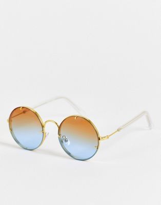 Spitfire Penelope oversized round sunglasses in gold with blue orange lens - exclusive to asos