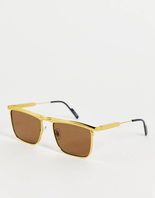Spitfire PK90 unisex square sunglasses in gold with brown tint lens
