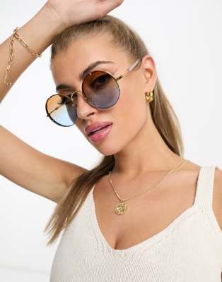 Spitfire - Poolside - Occhiali da sole rotondi oversize color oro con lenti blu arancioni - In esclusiva per ASOS