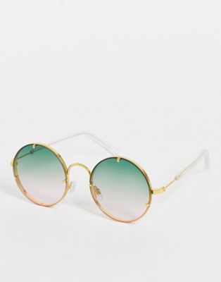 Spitfire Poolside oversized round sunglasses in gold with blue and pink fade lens