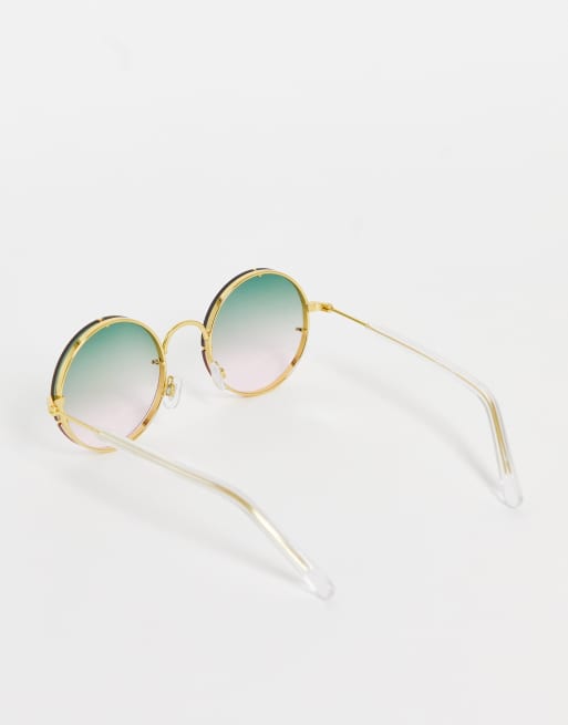 Spitfire Poolside oversized round sunglasses in gold with blue and