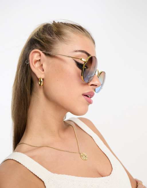 Spitfire Poolside oversized round sunglasses in gold with blue orange lens exclusive to asos